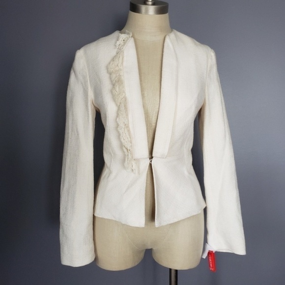 NWT Derek Lam 10 Crosby Fringe Notch Blazer Ivory - Picture 1 of 7